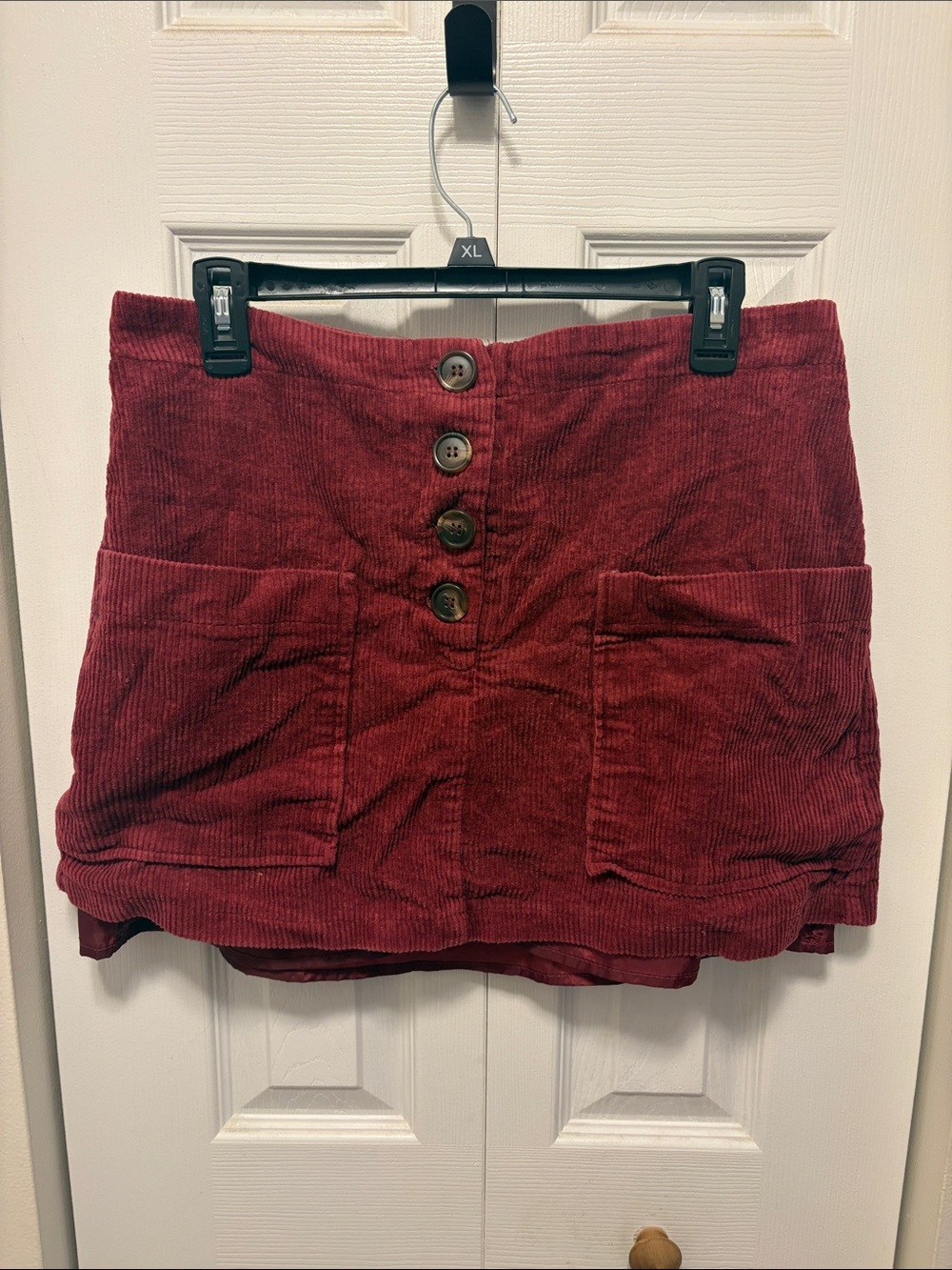 Pink Lily Red Corduroy Button-Front Mini Skirt